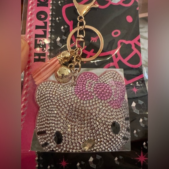 Hello Kitty Pink and Silver Rhinestone Plush Keychain - Picture 2 of 4
